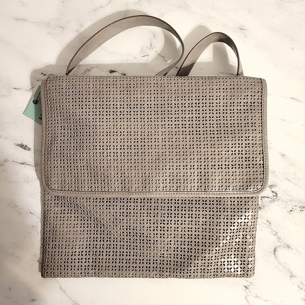 NWT HOBO The Original Grey Embossed Leather Shoulder/Crossbody Messenger Bag
